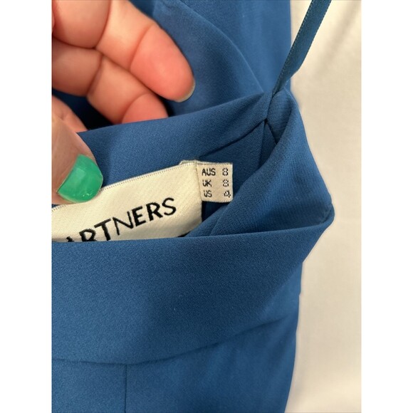 Fame & Partners Sleeveless Maxi Bridesmaid Dress Teal Blue Size 4 deep leg slit - Picture 7 of 9